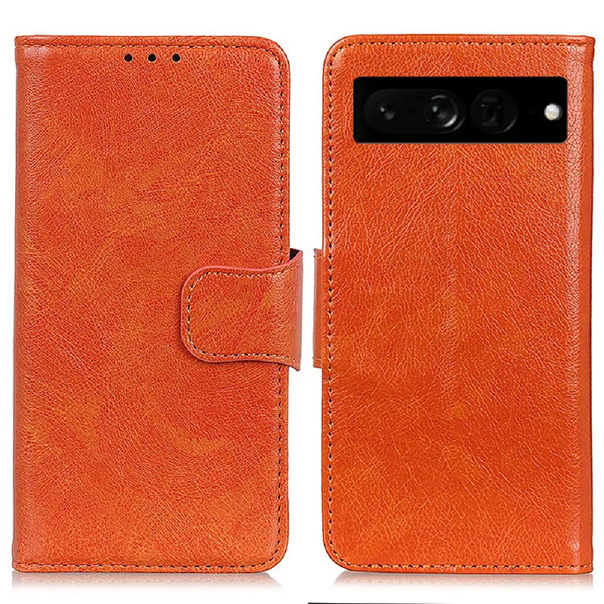 Etui en PU texture nappa avec support, orange pour votre Google Pixel 7 Pro