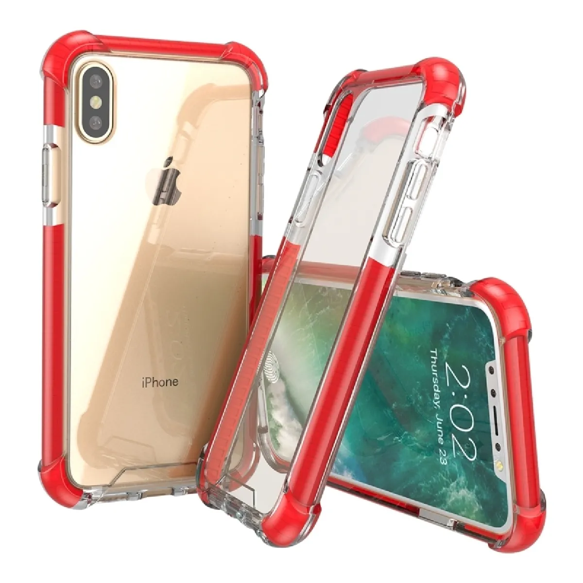 Coque renforcée rouge pour iPhone X PC + TPU Drop-preuve de protection arrière cas de couverture