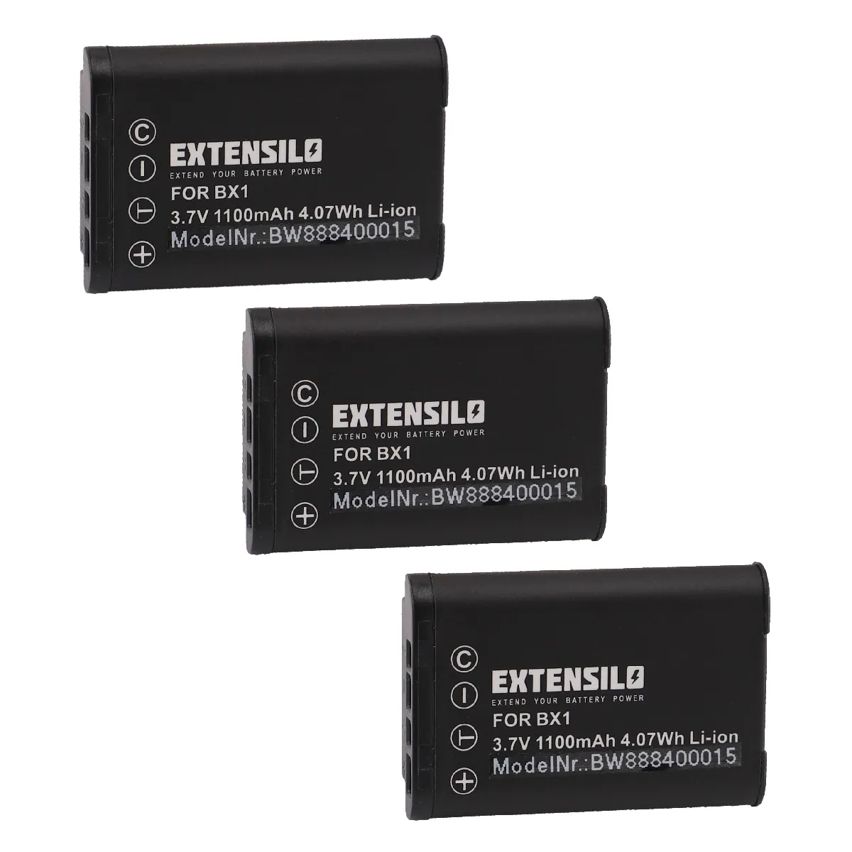 EXTENSILO 3x Batteries compatible avec Sony Cybershot DSC-HX350, DSC-HX400, DSC-HX400V appareil photo, reflex numérique (1100mAh, 3,7V, Li-ion)