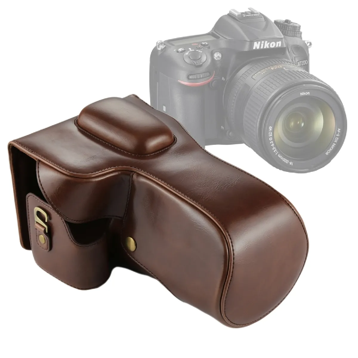 Etui en cuir appareil photo brun pour Nikon D7200 / D7100 / D7000 lentille 18-200 / 18-140 mm Full Body Camera PU étui en