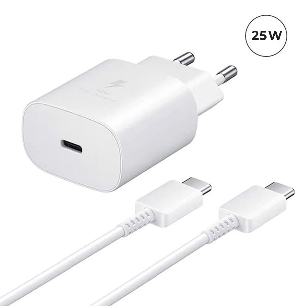 Chargeur Rapide 25W USB-C + Câble USB-C vers USB-C pour Oppo Reno 4 Z 6.57" Couleur Blanc