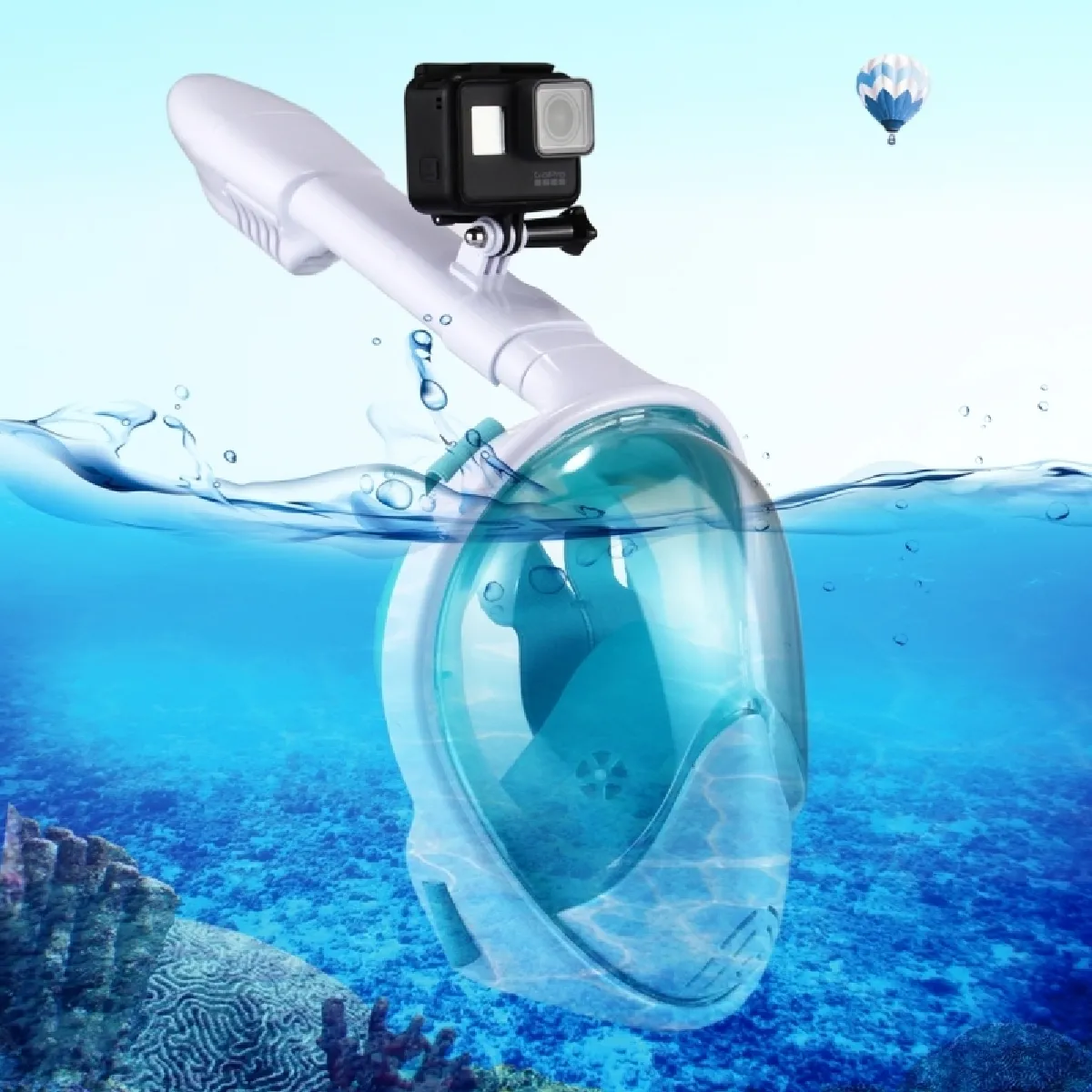 Masque de plongée vert pour GoPro HERO6 / 5/5 Session / 4 Session / 4/3 + / 3/2/1, Xiaomi et autres caméras d'action, taille L / XL 260mm Tube Sports nautiques Équipement de complet Dry Snorkel