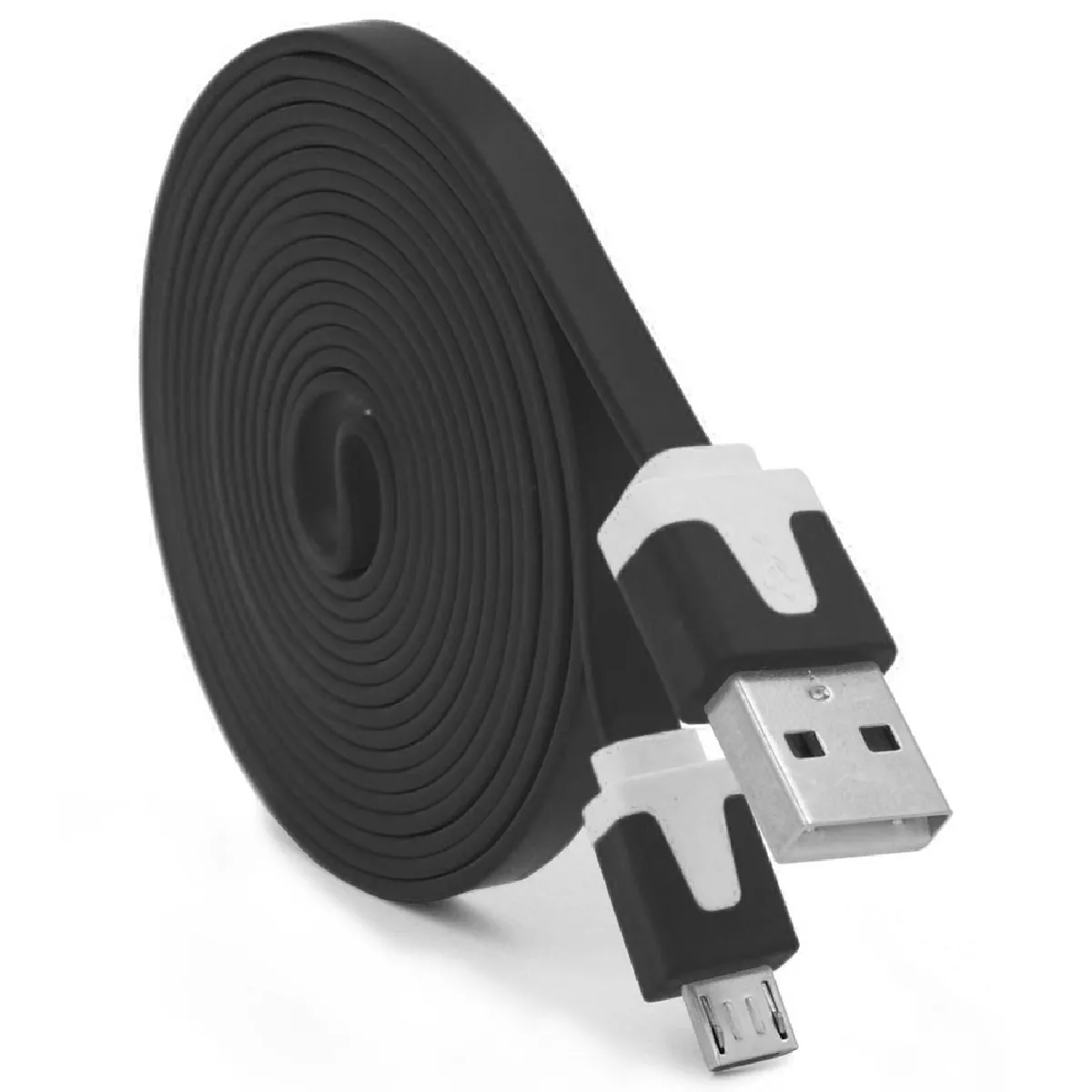 Cable Noodle 3m Micro USB pour AMAZON Fire HD 8 Android 3 Metres Chargeur USB Smartphone Connecteur (NOIR)