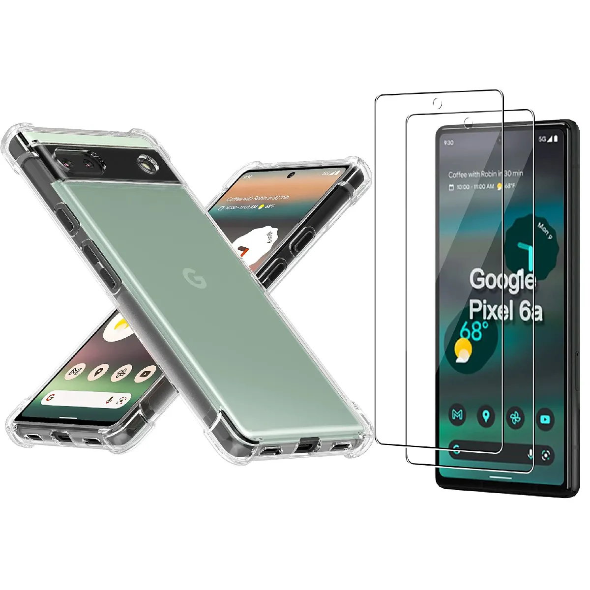 Coque Silicone Antichoc Angles Renforces + 2 Vitres Protection Ecran Pour Google Pixel 6A Little Boutik®