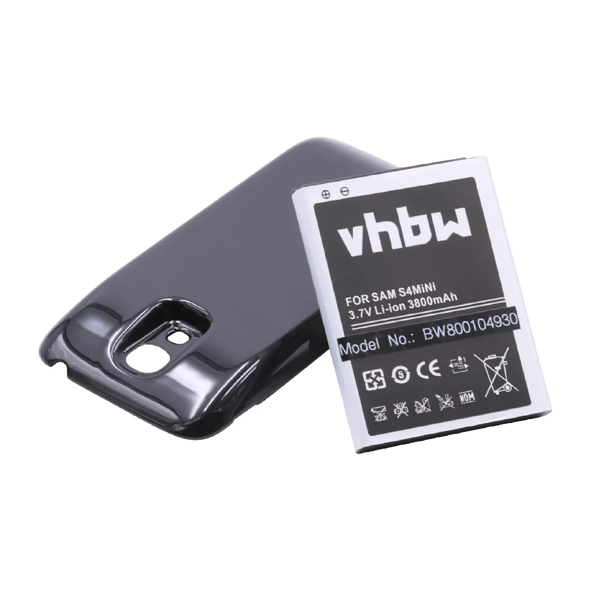 vhbw Batterie compatible avec Samsung Galaxy S4 Mini Duos, S4 Mini LTE smartphone (3800mAh, 3,8V, Li-ion) + boîtier de protection (noir)