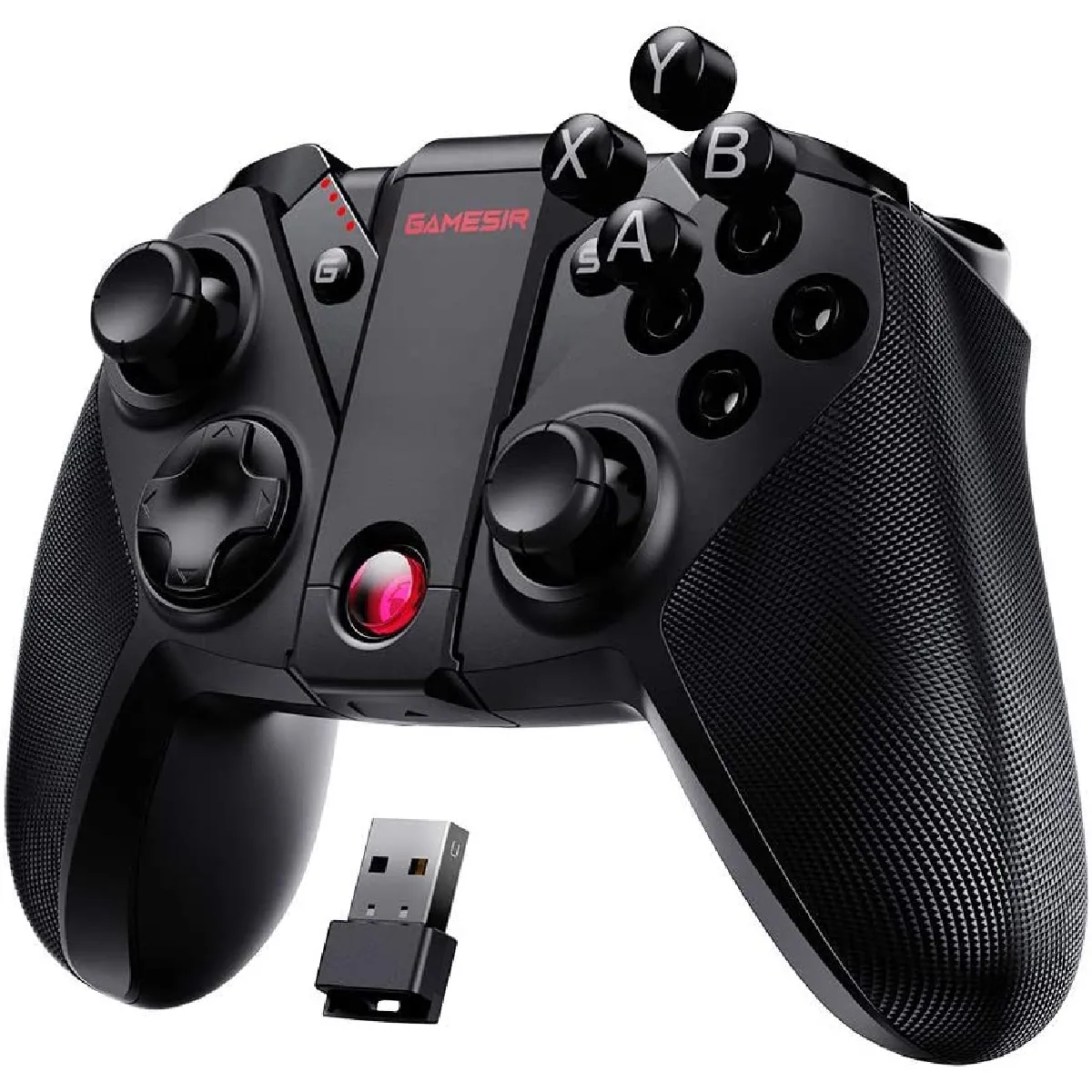 Manette de jeu sans fil GameSir G4 Pro pour téléphone PC/iOS/Android, manette de jeu mobile USB à deux vibrateurs pour jeux Apple TV Arcade MFi, manette de jeu en nuage (ABXY amovible et capture d'écran)(noir)