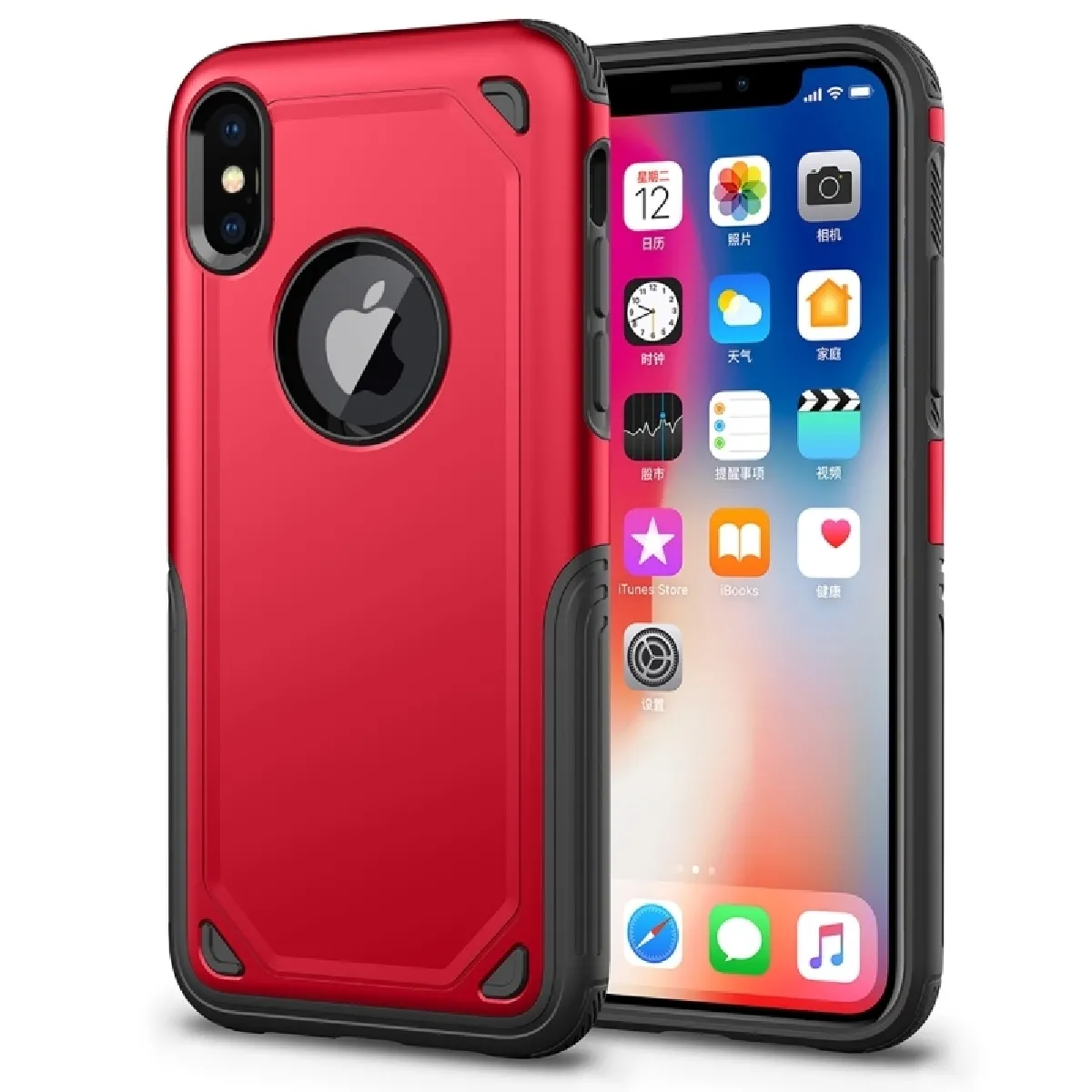 Coque renforcée rouge pour iPhone X Antichoc Robuste Armure Housse de Protection