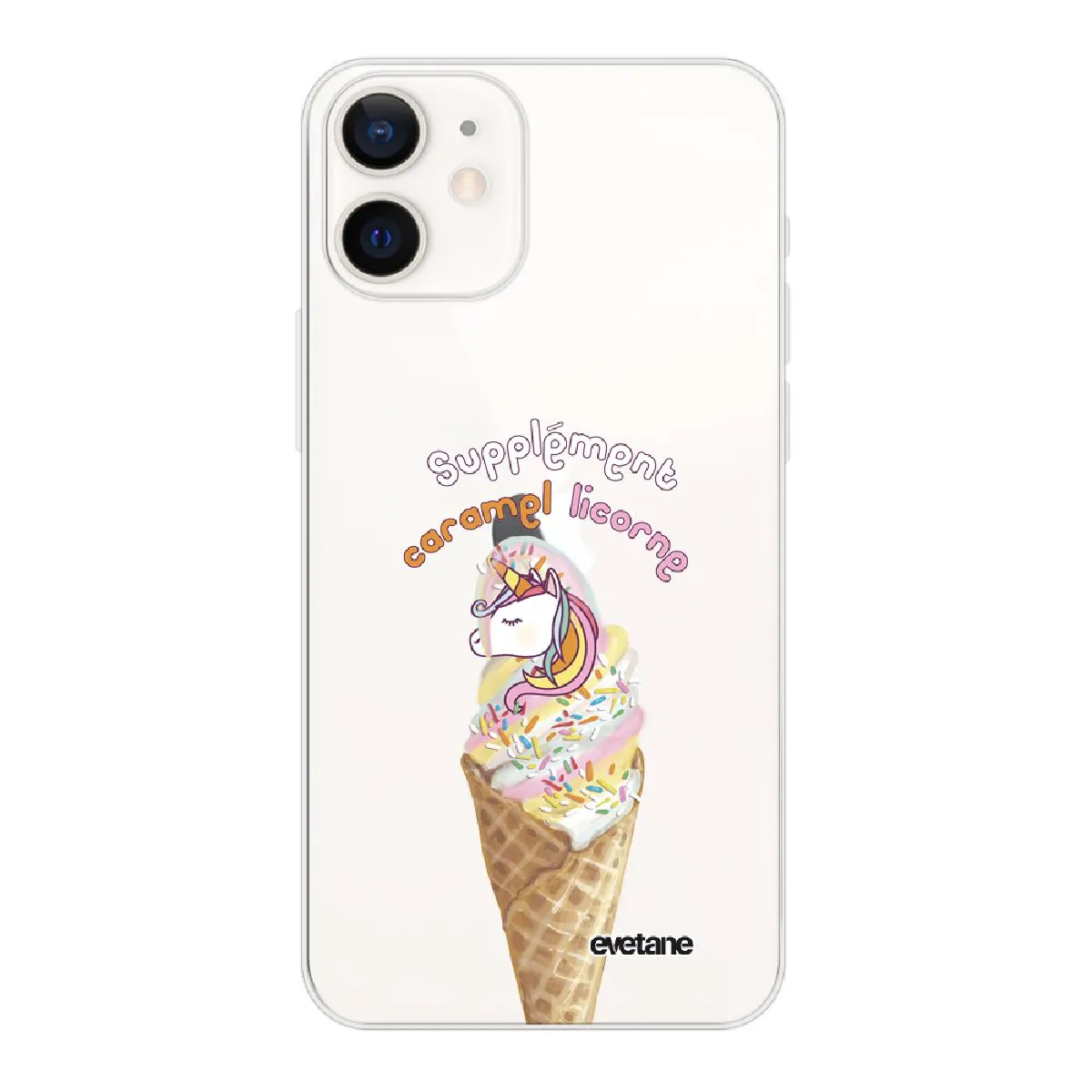 Coque iPhone 12 mini souple transparente Caramel Licorne Motif Ecriture Tendance Evetane