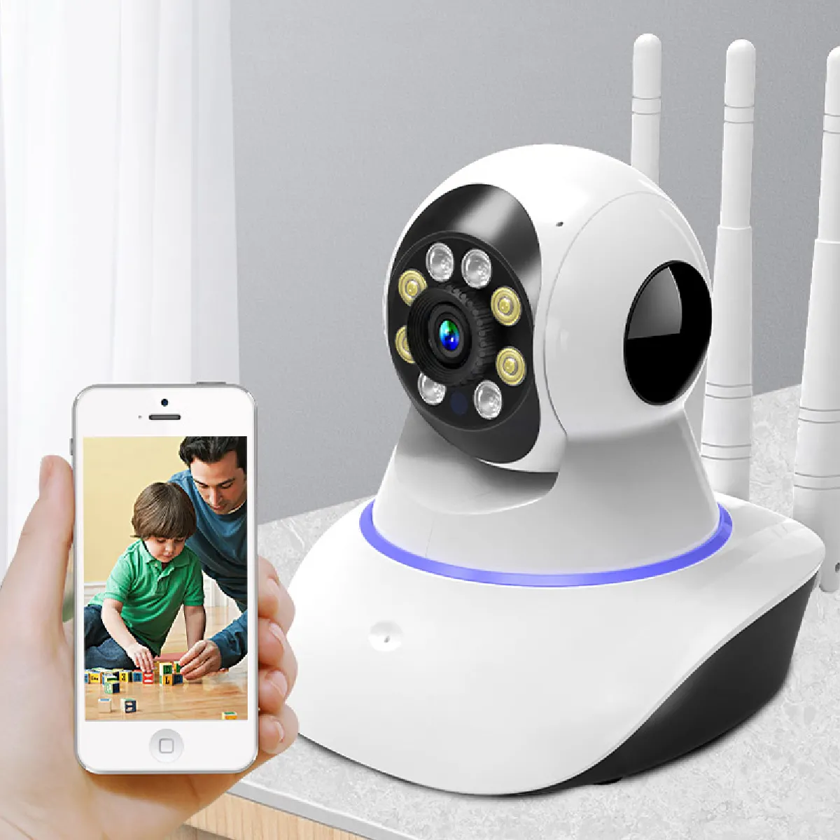 Caméra wifi vision nocturne à 360 ° caméra de sécurité à domicile vidéosurveillance wifi infrarouge baby-monitor caméra IP intelligente