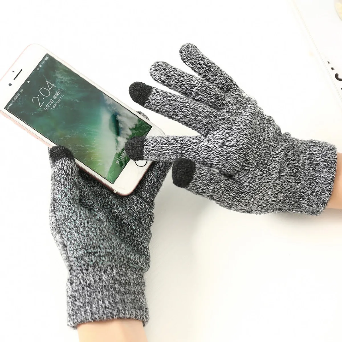 Gants Homme tactiles pour IPHONE 6/6S Smartphone Taille M 3 doigts Hiver (GRIS)