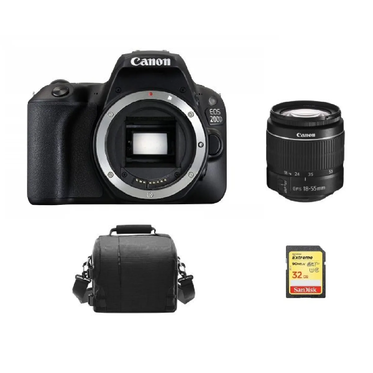 CANON EOS 200D Black KIT EF-S 18-55mm F3.5-5.6 IS III + 32GB SD card + camera Bag