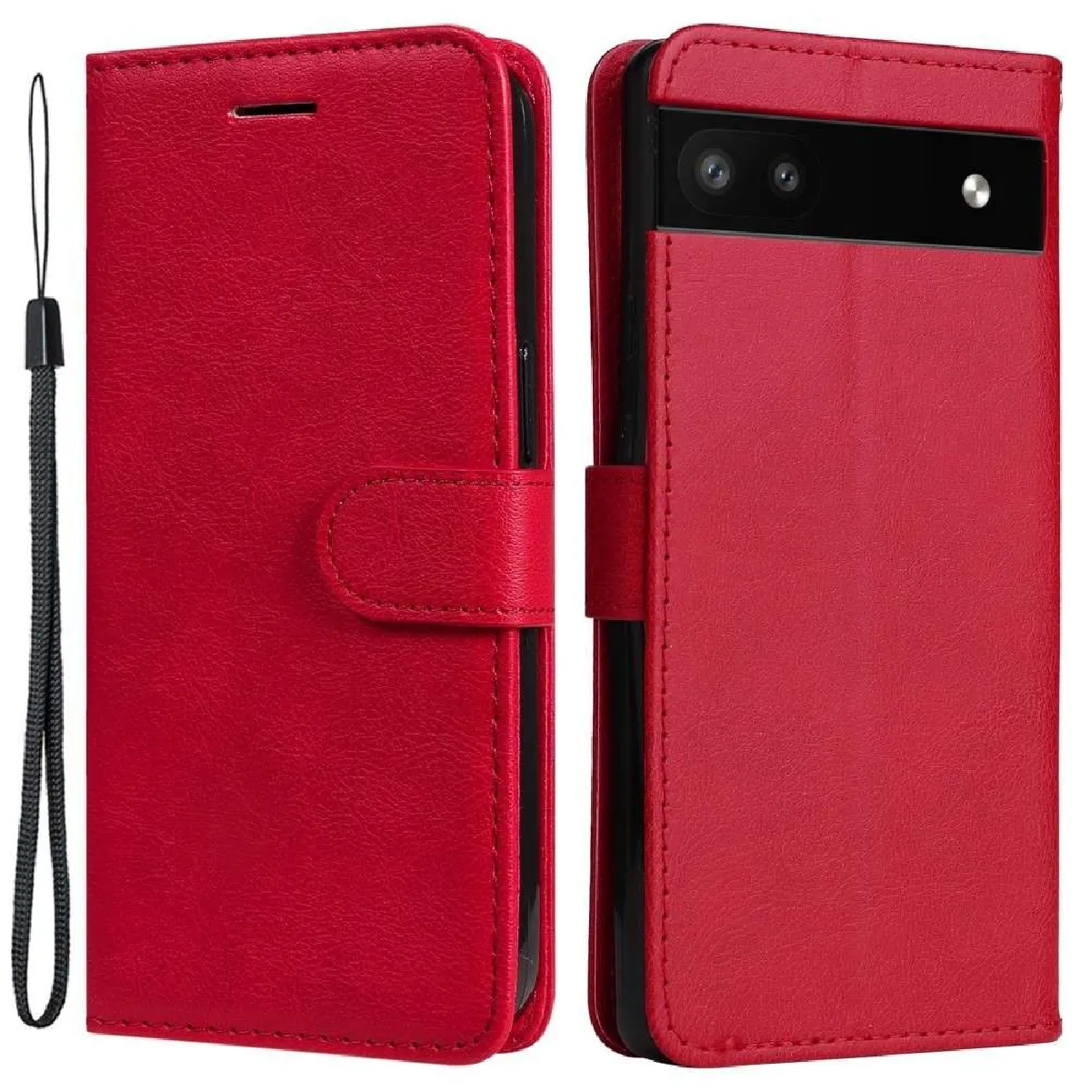 Housse pour Google Pixel 6a 5G - etui coque pochette portefeuille + verre trempe - ROUGE