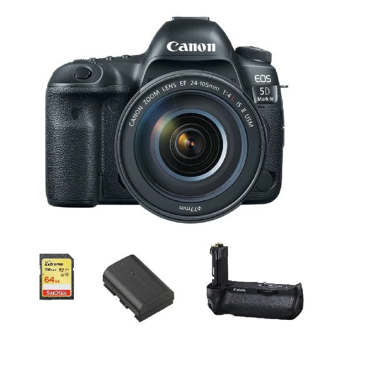 CANON EOS 5D IV KIT EF 24-105MM F4L IS II USM + 64GB SD card + LP-E6N Battery + BG-E20 Battery Grip