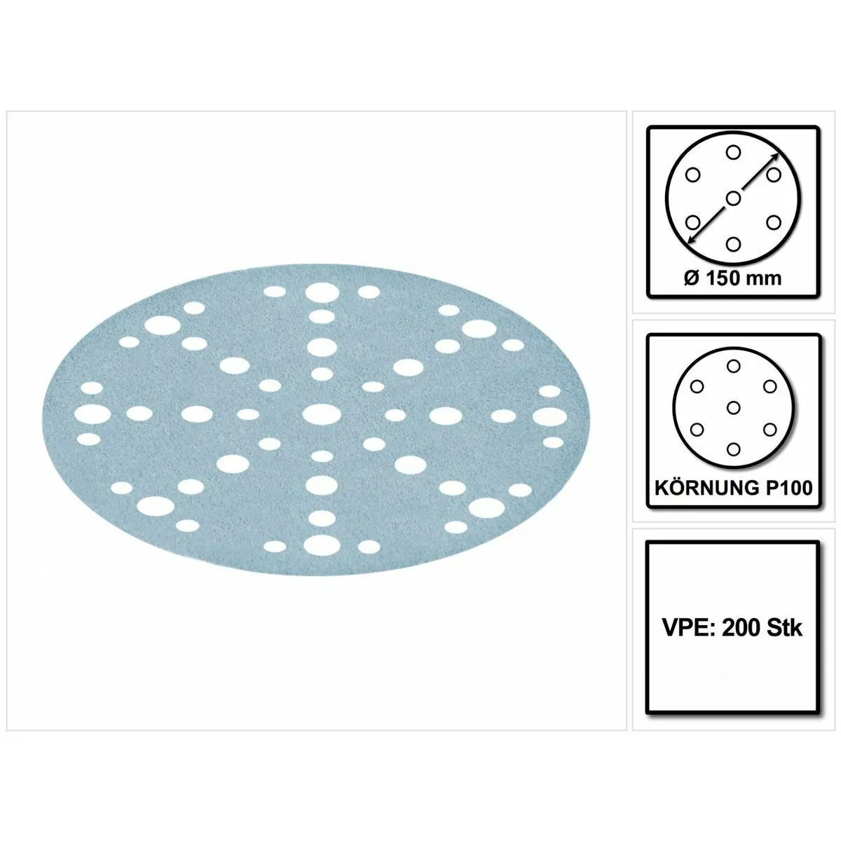 Festool STF D150/48 Disques abrasifs Granat P100 150 mm - pour RO 150, ES 150, ETS 150, ETS EC 150, LEX 150, WTS 150, HSK-D 150 - 200 pcs. ( 2x 575163 )