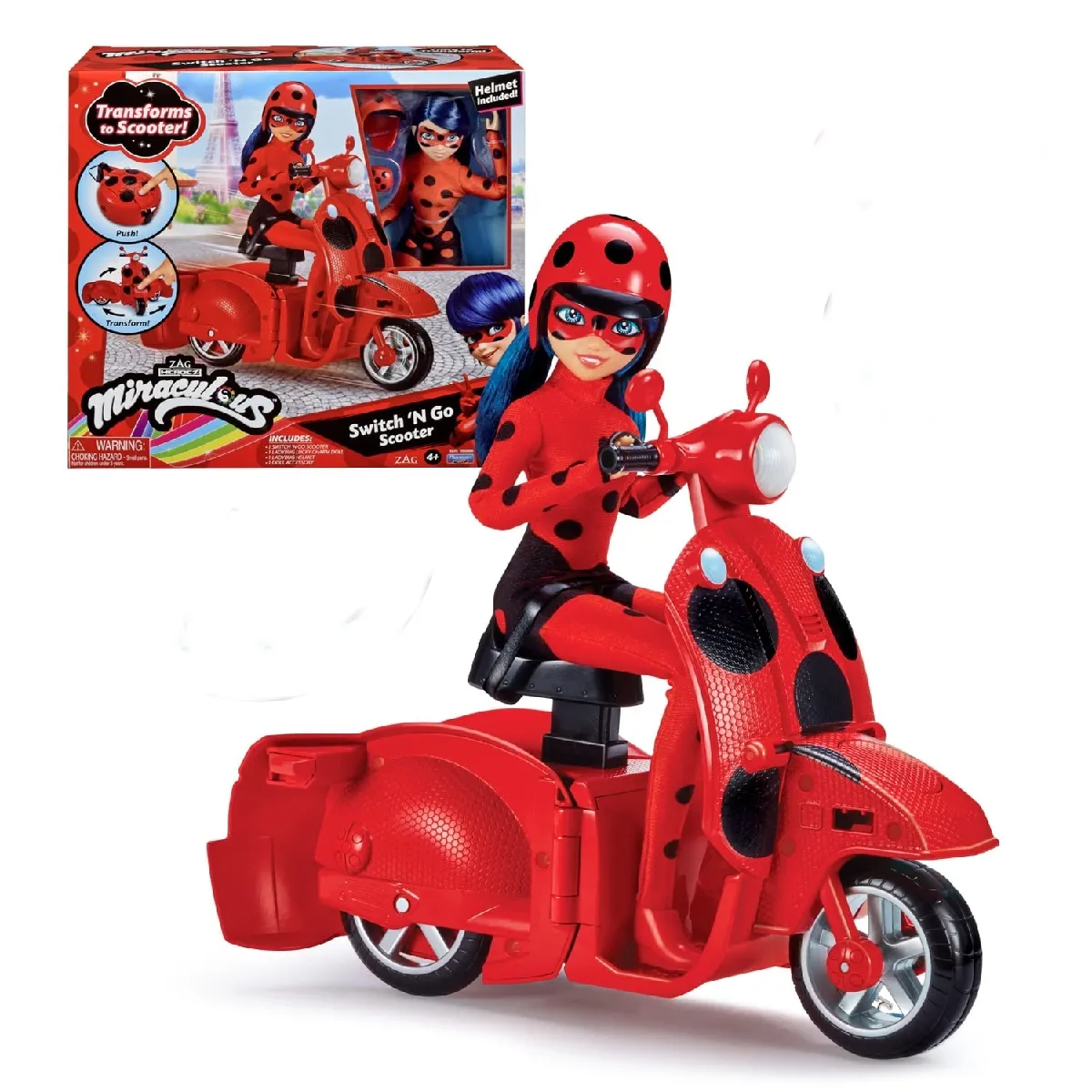 Scooter Miraculous Switch'n go + poupée articulée Ladybug