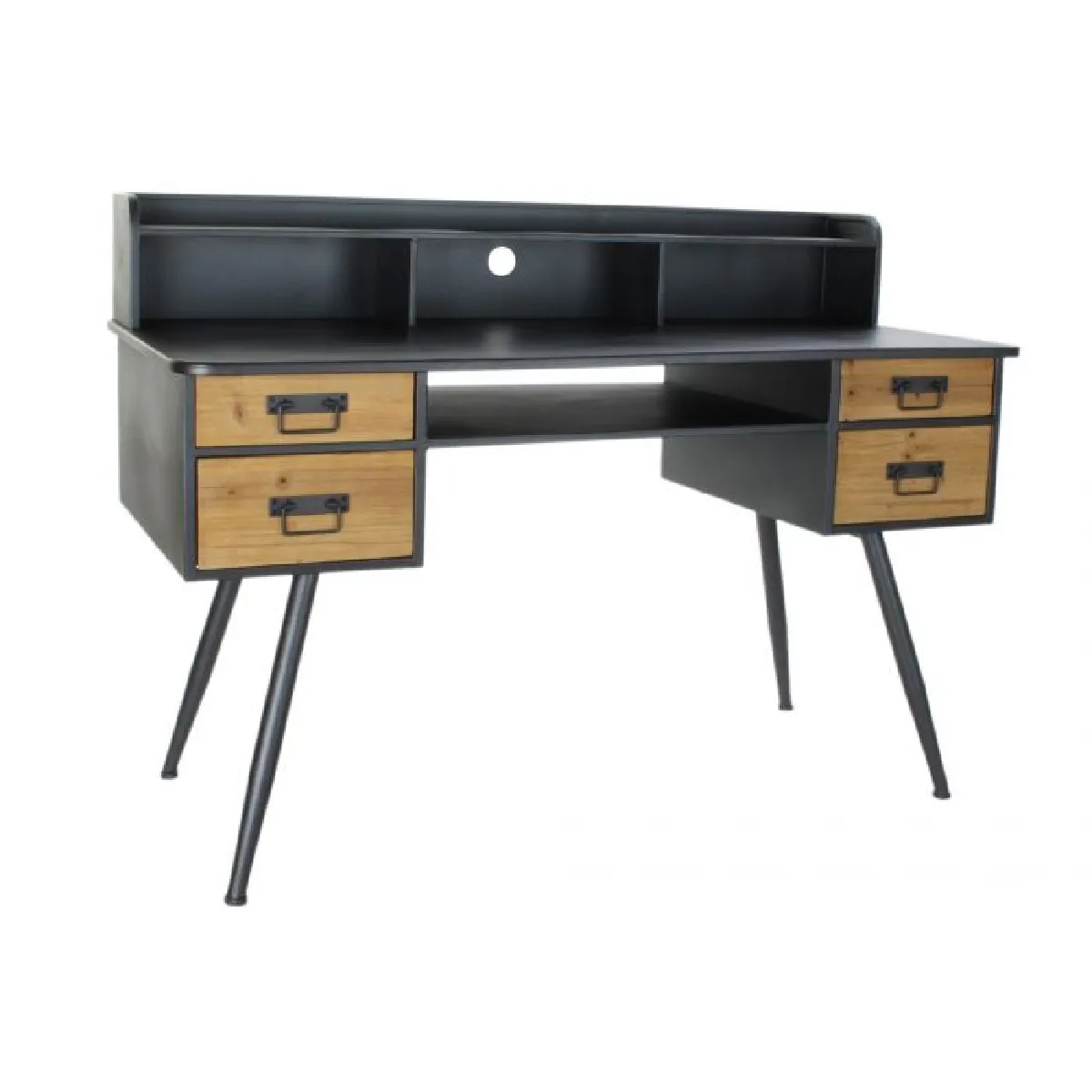 Bureau en épicéa naturel et métal coloris naturel - Longueur 135 x Hauteur 95 x Profondeur 60 cm