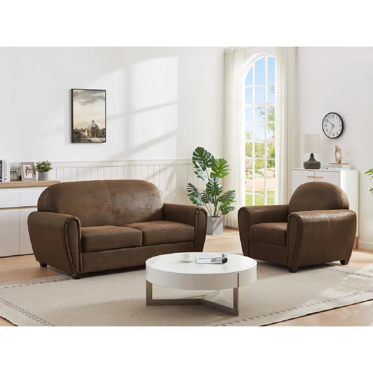 Canapé 3 places et un fauteuil en microfibre aspect cuir vieilli club VICTORY III