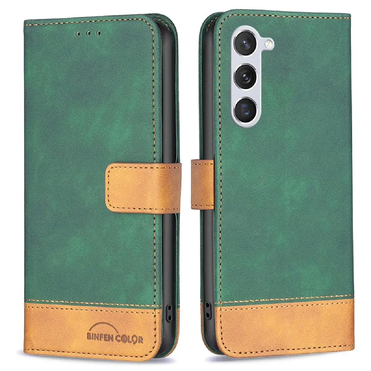 Etui en PU BINFEN COLOR anti-chute, épissage de couleur avec support pour votre Samsung Galaxy S23 - vert