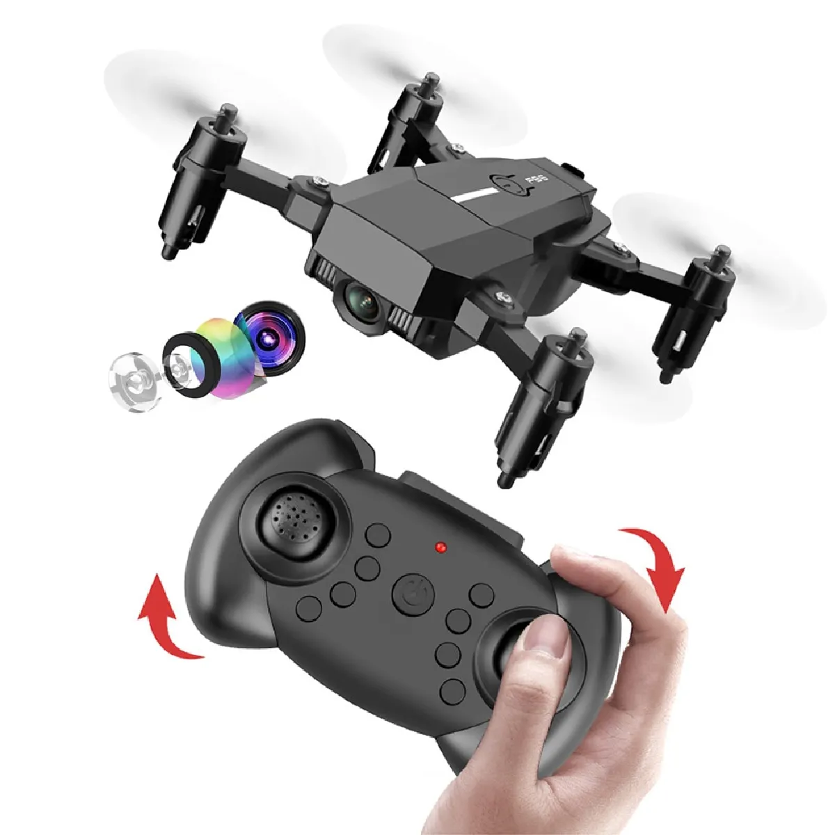 RC drone quadricoptère drone avec télécommande de caméra 4K professionnel HD WiFi quadricoptère hélicoptère une clé retour jouet   RC Helicopter(Le noir)