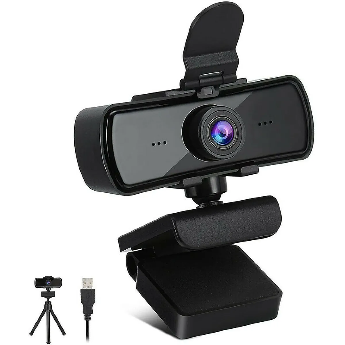 Webcam HD 2K avec Microphone, Caméra Web Full HD 1440P Webcam USB Plug and Play Webcam en Streaming pour Les appels vidéo étudiant Les Jeux de conférence en Ligne(Noir)