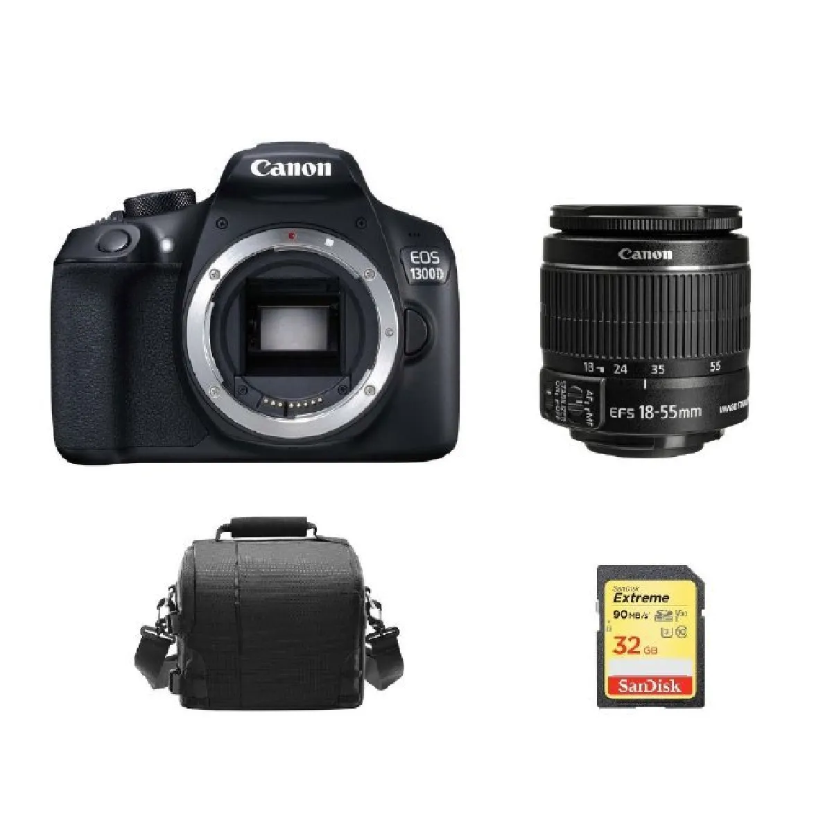 CANON EOS 1300D KIT EF-S 18-55mm F3.5-5.6 IS II + 32GB SD card + camera Bag