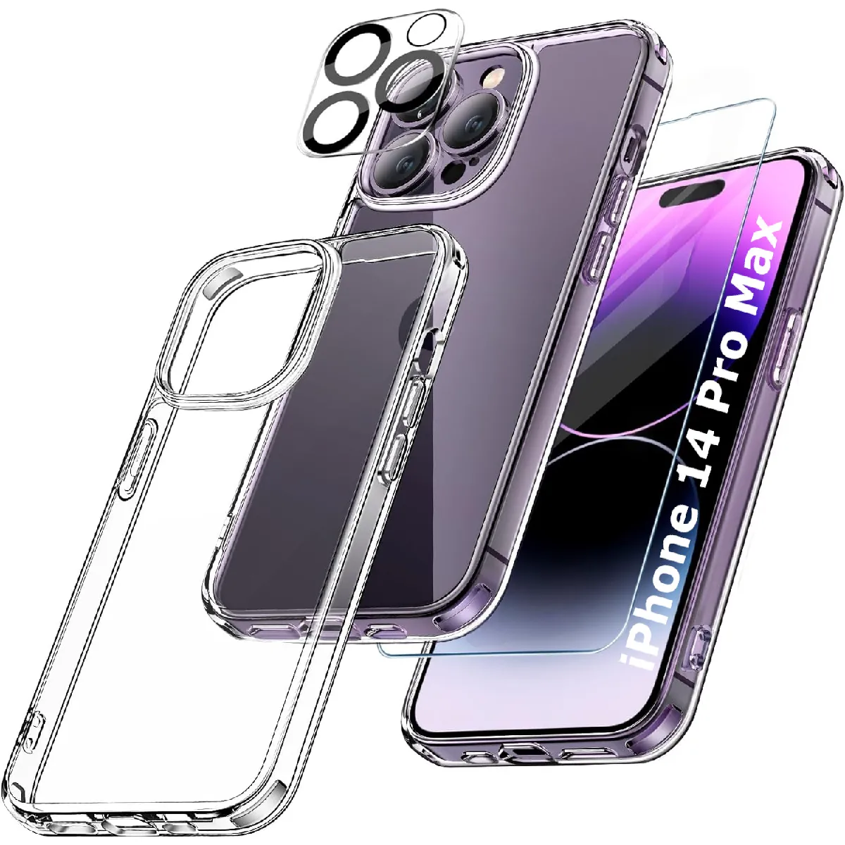 Coque Silicone Transparente + Verre Trempe et Protection Camera Arriere Pour iPhone 14 Pro Max Little Boutik®