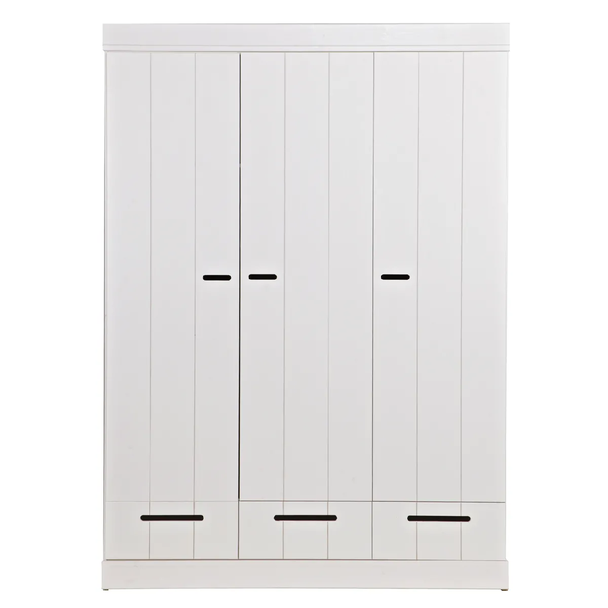 Armoire avec 3 portes + 3 tiroirs blanche en pin massif, H195 x L140 x P53 cm