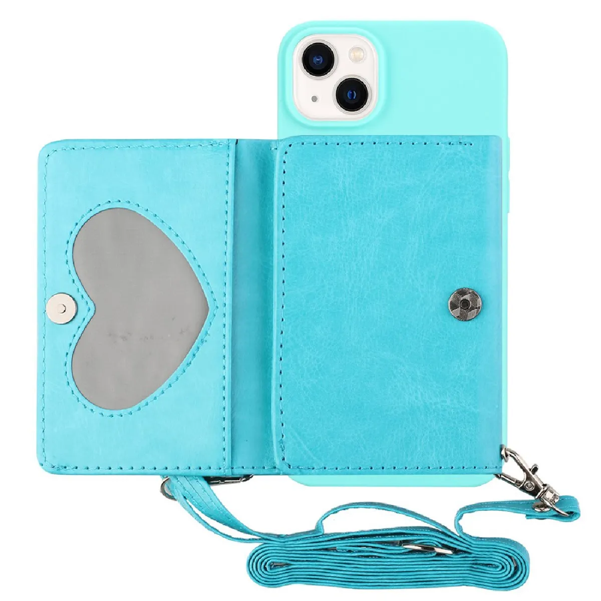 Etui en PU + TPU anti-chute avec béquille et bandoulière pour votre iPhone 14 Plus - bleu clair