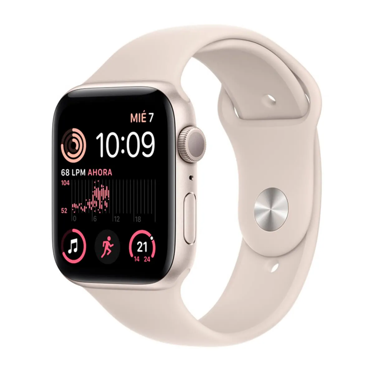 Apple Watch SE (2ª Génération) GPS 44mm en Aluminium Blanc (Starlight) et Bracelet Sport Blanc (Starlight)