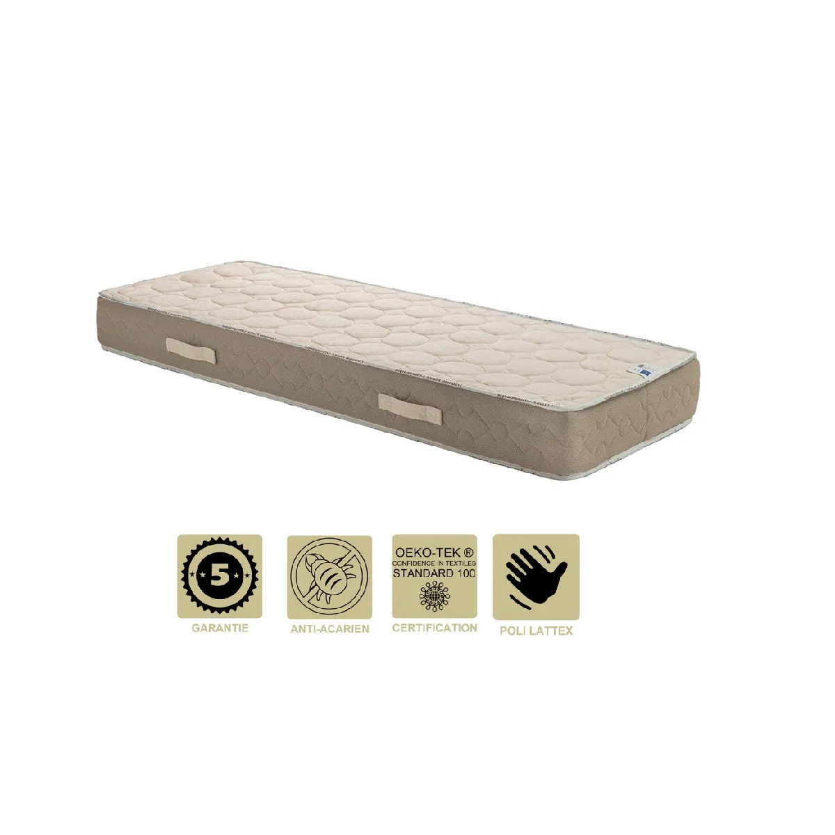 Matelas Latex Naturel + Alèse 140x200 x 22 cm Ferme - Tissu 100% Coton - 5 Zones de Confort - Ame Poli Lattex HR Haute Densité - Hypoallergénique