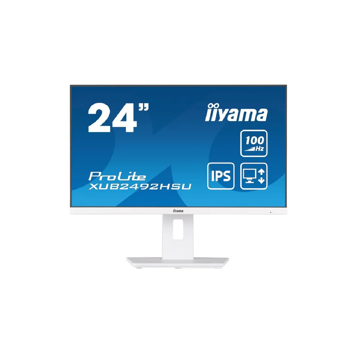 Ecran IIYAMA 24" Blanc IPS 16:9 0.4ms 1920x1080 100Hz ULTRA MINCE 250 cd/m² HPs 1xHDMI 1xDisplayPort 4xUSB-HUB 15cm pied réglable hauteur Pivot TCO