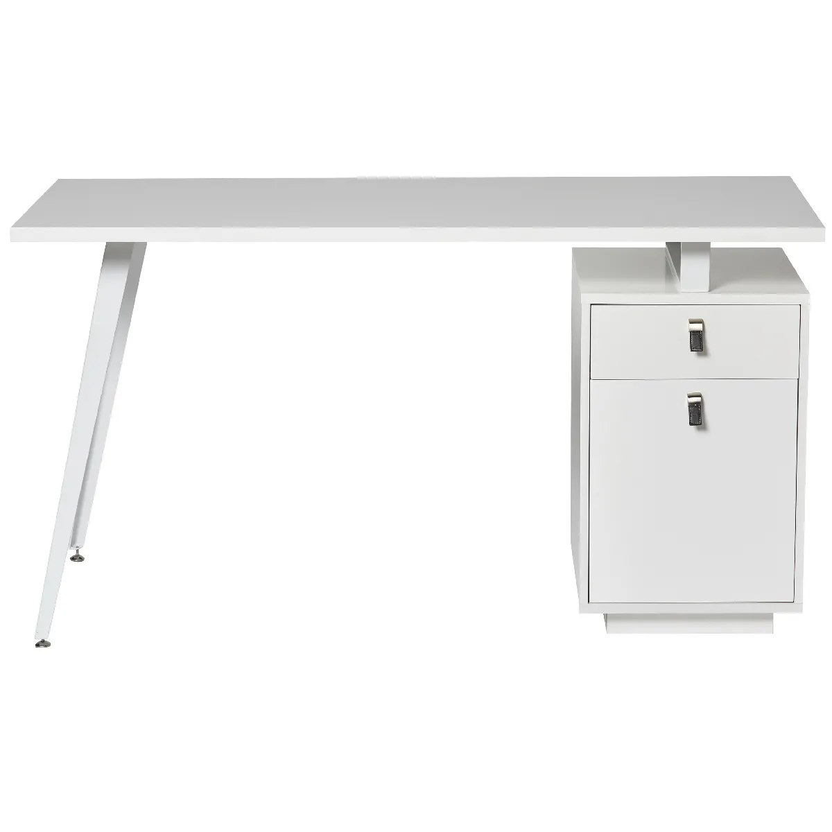 Bureau en MDF laqué blanc mat avec pieds en métal, table de travail - Longueur 140 x Profondeur 60 x Hauteur 76 cm