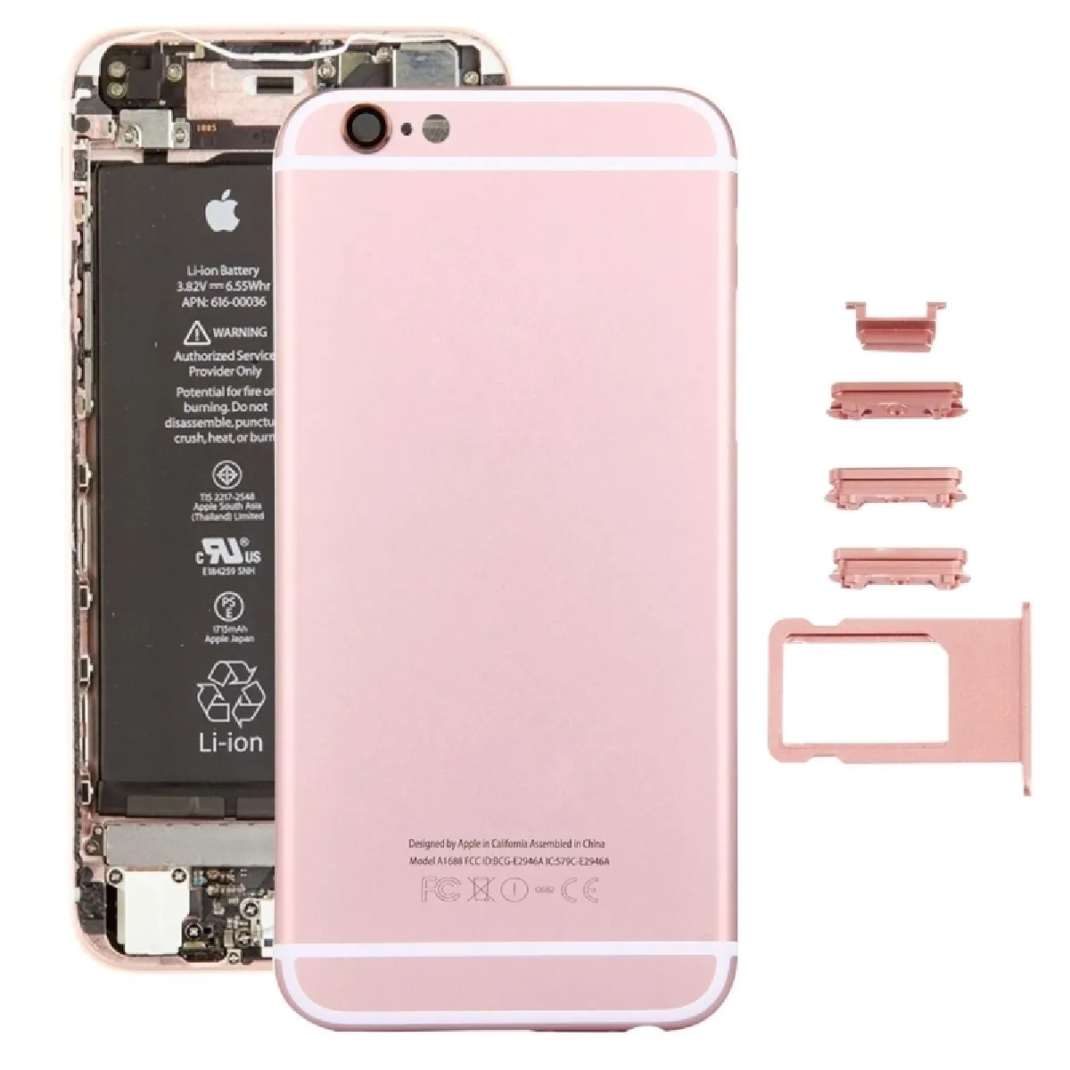 Pour iPhone 6s couverture arrière or rose + plateau de carte + touche de contrôle du volume + bouton d'alimentation + de vibreur interrupteur muet couvercle du boîtier Assemblée complète pièce détachée 5 en 1