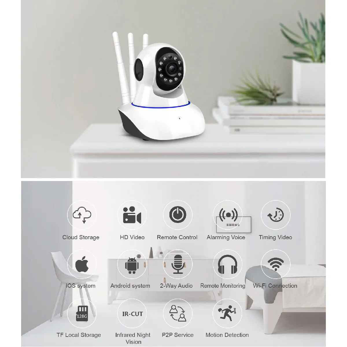 Caméra 1080p Application 2.4G 5G Dual Band WiFi Caméra de sécurité Home CCTV Camera Surveillance Infrared Mirror Baby Monitor   Caméra de surveillance