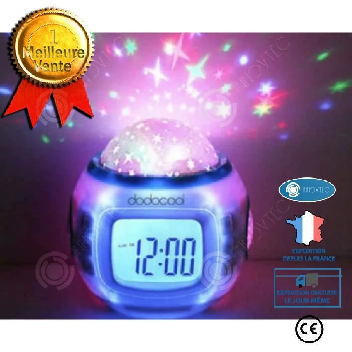 INN Projecteur Radio Réveil étoile LED LCD Alarm Musique Thermomètre Pr Cateau Noël Ciel étoilé LED reveil pour les enfants