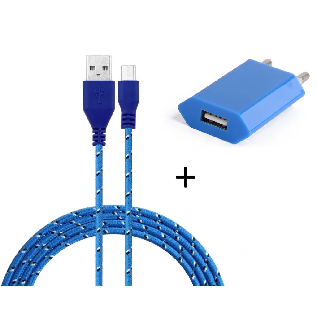 Pack Chargeur pour HUAWEI MediaPad M3 Smartphone Micro-USB (Cable Tresse 3m Chargeur + Prise Secteur USB) Murale Android Univers (BLEU)