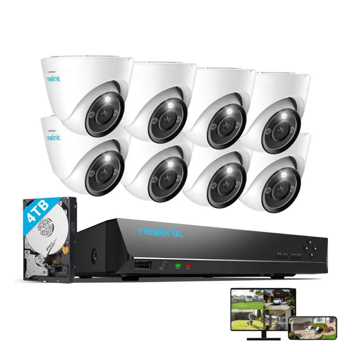 Reolink Kit Vidéo Surveillance avec 12MP 8X Dôme Caméra IP PoE et 16CH 4To NVR, Détection Personne/Véhicule, Vision Nocturne 30m avec Audio