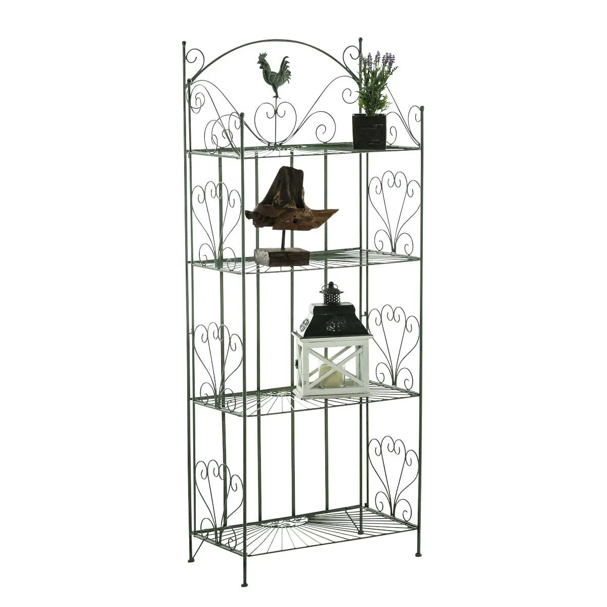 Etagère de rangement support plantes meuble pour terrasse balon salon en métal vert vieilli 10_0003985