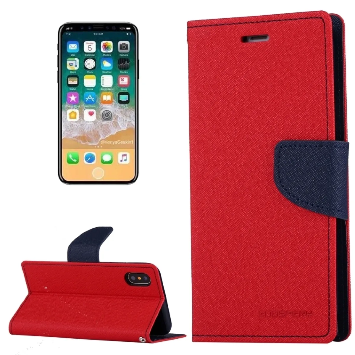 Coque rouge pour iPhone X Cross Texture Horizontal Housse en cuir avec fentes FANCY DIARY cartes et porte-monnaie support