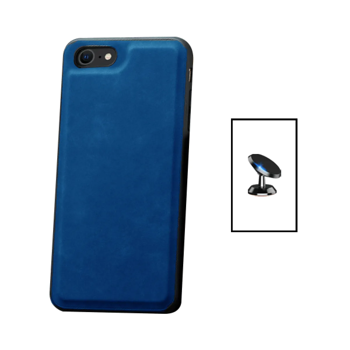 Kit Coque MagneticLeather + Support Magnétique pour Apple iPhone SE 2020 - Bleu