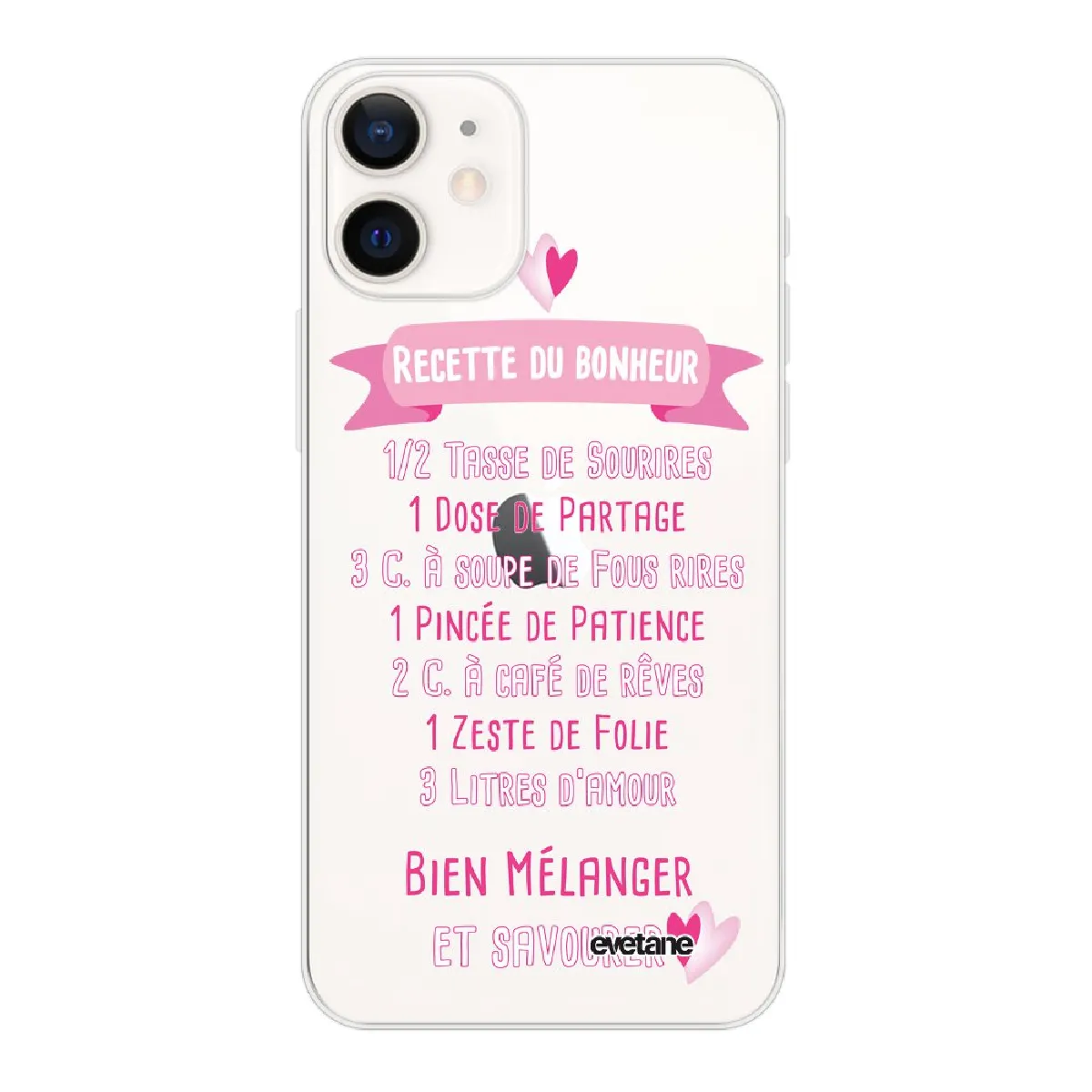 Coque iPhone 12 mini souple transparente Recette du Bonheur Motif Ecriture Tendance Evetane