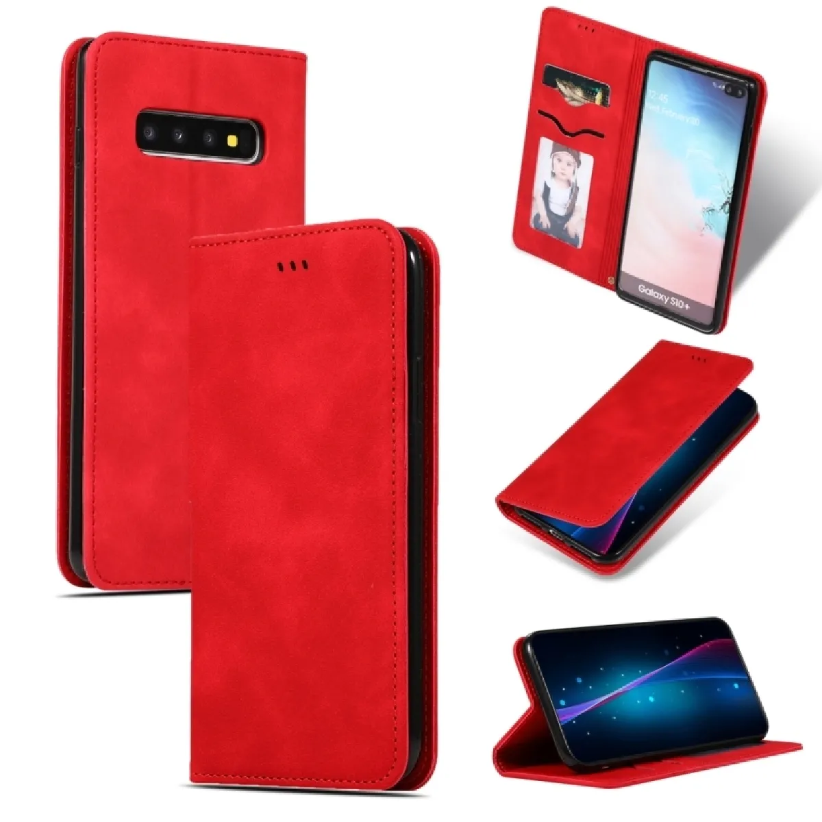 Housse Étui Coque Etui en cuir avec rabat horizontal magnétique Business Skin Feel pour Samsung Galaxy S10 Plus rouge