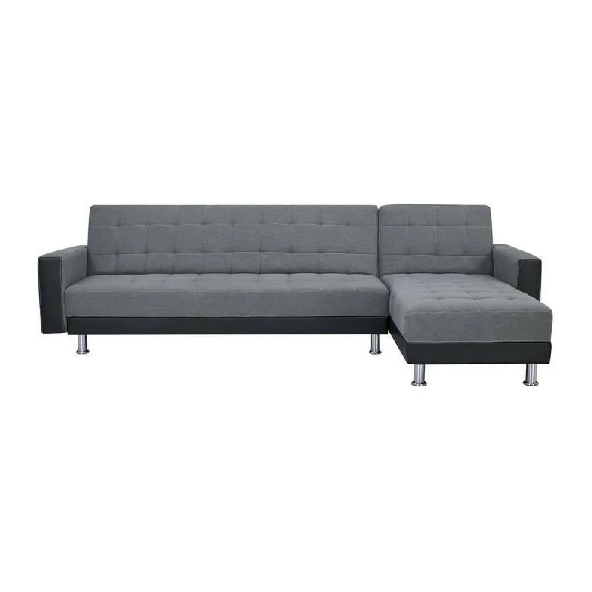 Canape dangle 3 places reversible - Tissu gris et simili noir - Pieds en acier - L 277 x P 157 x H 80 cm - IVANA