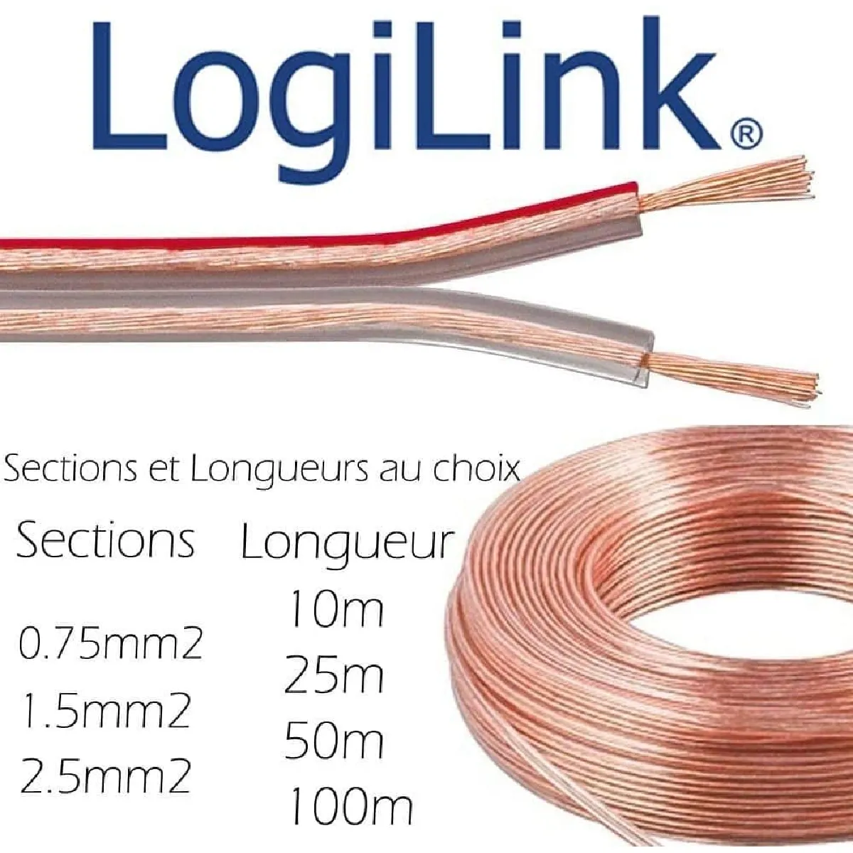 Cable enceintes audio Logilink pour sonorisation et Home cinéma 2.5mm x 10m