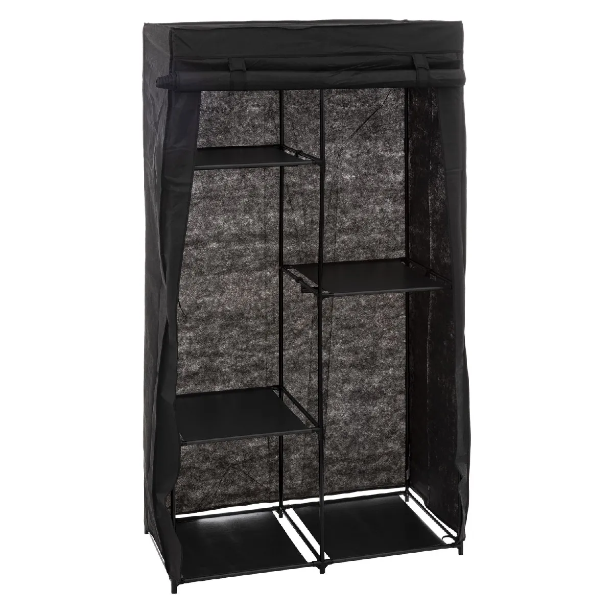 Armoire en tissu modulable avec 3 penderies et 5 étagères - Noir