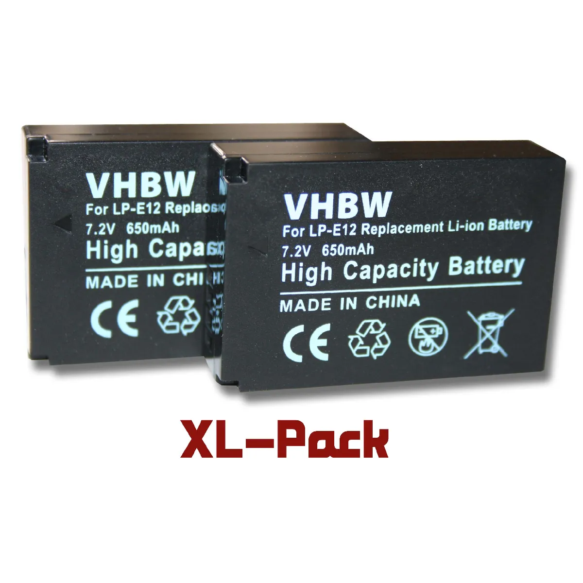 vhbw 2x batterie compatible avec Canon EOS M, M100, M50, M200, M50 Mark II, 100D, Kiss X7, Rebel SL1 appareil photo APRN (650mAh, 7,2V, Li-ion)