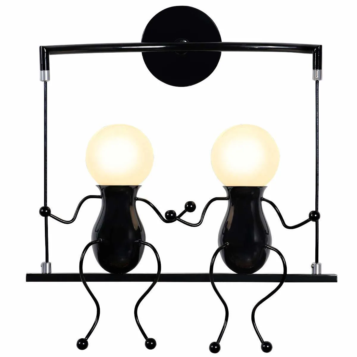 Noir Moderne Lampe Murale Double E27 Douille Applique Créatif Simplicité Design Petite Personne Créatif E27 Luminaire pour Chambre d'enfant Couloir Décoratives Eclairage Cuisine Loft Bar