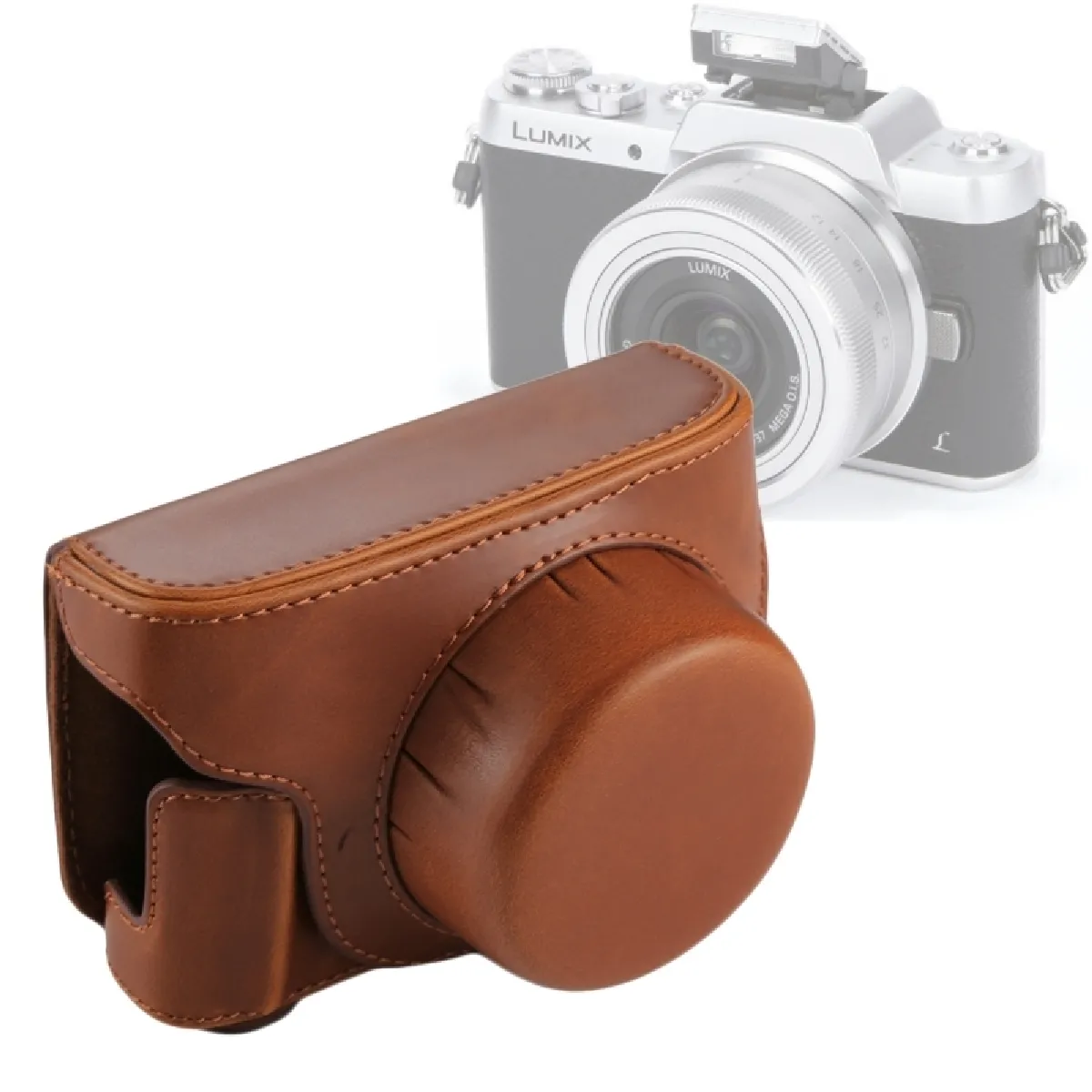 Etui en cuir appareil photo café pour Panasonic Lumix GF7 / GF8 / GF9 12-32mm / 14-42mm Lens Full Body Camera PU Sac étui en avec sangle