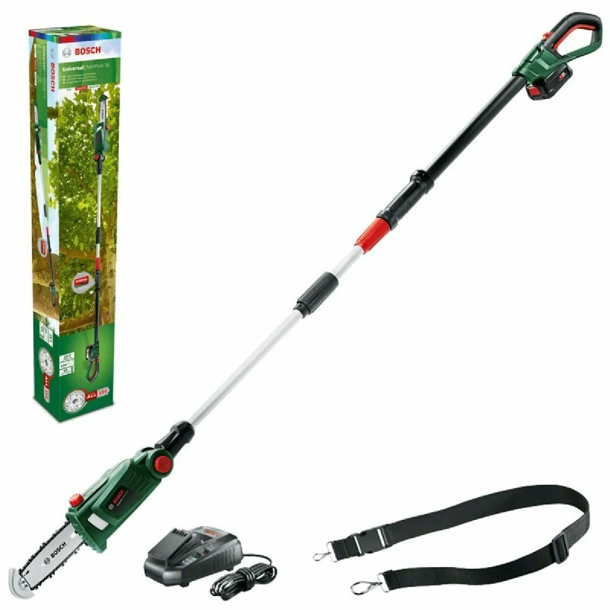 Elagueuse sur perche sans fil Bosch - UniversalChainPole 18 (Livré avec 1 batterie 18V-2,5Ah, coupe : 15cm)