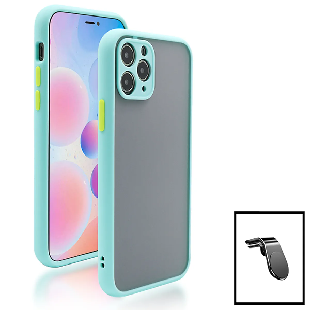 Kit Coque Antichoc Avec Caméra Protection + Support Magnétique L Conduite en Toute Sécurité pour iPhone 13 Mini - Bleu Clair